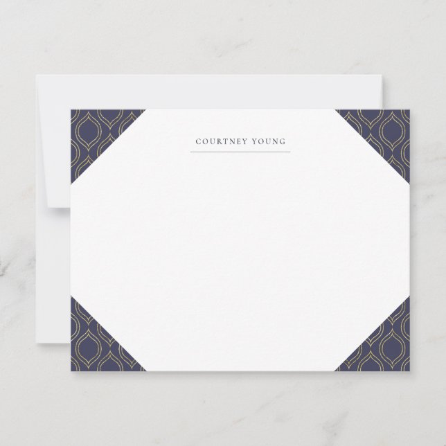 Navy and Gold Ogee Monogrammed Stationery Note Card (Front)