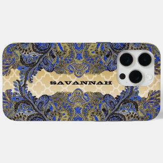 Navy and Gold Paisley Peacock iPhone 15 Pro Max Case