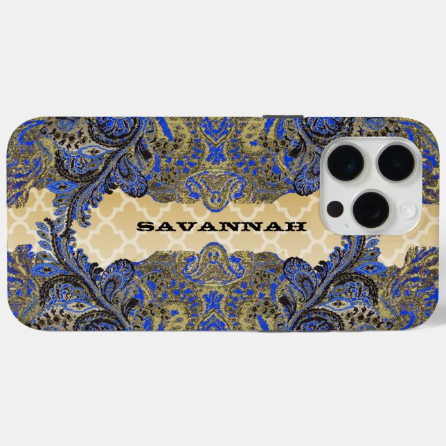 Navy and Gold Paisley Peacock Case-Mate iPhone Case (Back (Horizontal))