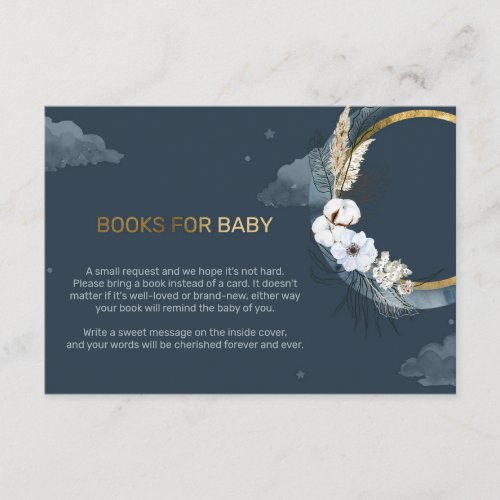 Navy and gold pampas over the moon book request  enclosure card