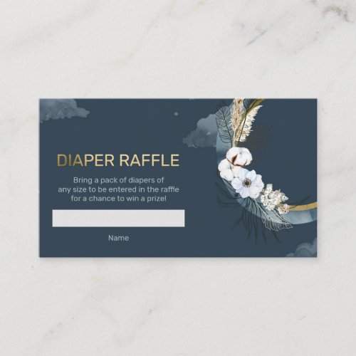 Navy and gold pampas over the moon diaper raffle enclosure card