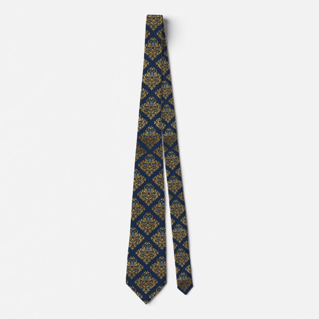 Navy and gold pattern tie men’s new design (Front)