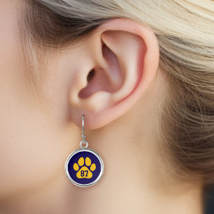 Navy and Gold Paw Print Custom Jersey Number Earrings