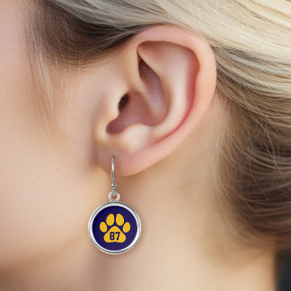 Navy and Gold Paw Print Custom Jersey Number Earrings