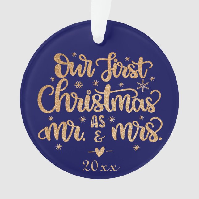 Navy and Gold Personalized Christmas Ornament  (Front)