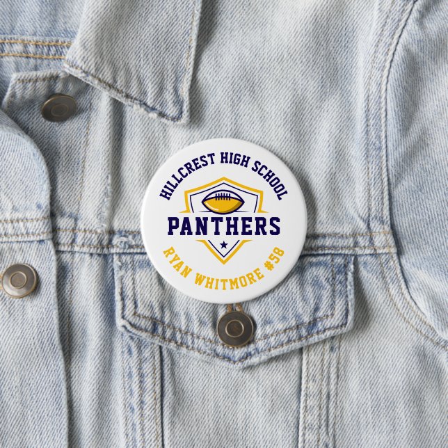 Navy and Gold Personalized Football Team Spirit Button (In Situ)