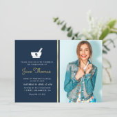 Navy and gold pharmacy graduation party Invitation (Standing Front)