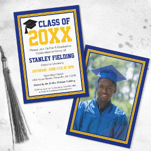 Navy and Gold Photo Graduation Party Invitation