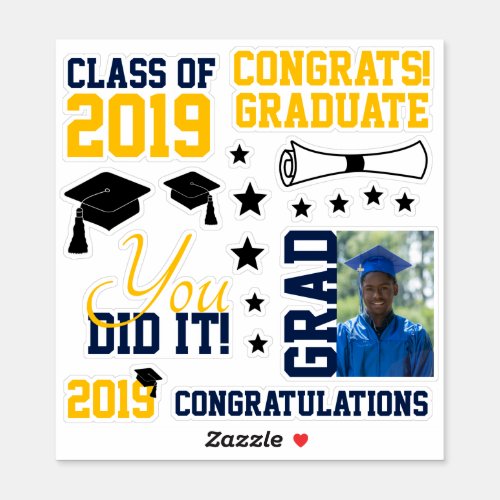 Navy and Gold Photo Graduation Sticker