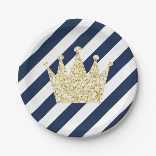 Navy and Gold Prince Crown Party Plates