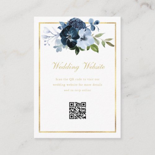 navy and gold QR code wedding website Enclosure Card