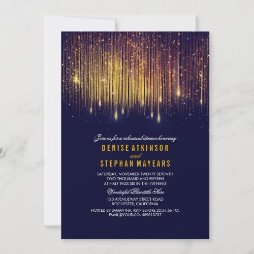 navy and Gold Rehearsal Dinner String Lights Invitation