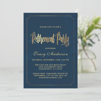 Navy And Gold Retirement Party Invitation | Zazzle