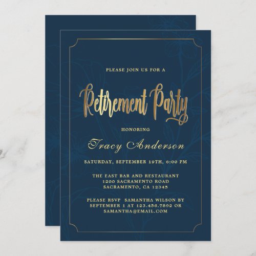 Navy And Gold Retirement Party Invitation