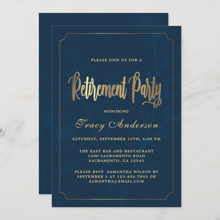 Navy And Gold Retirement Party Invitation | Zazzle