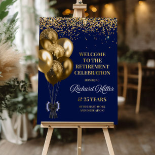 Navy and gold retirement welcome sign, Retirement Foam Board