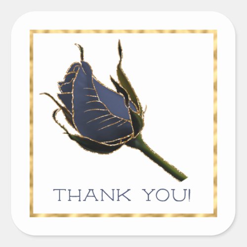 Navy and Gold Rose Thank You Square Sticker