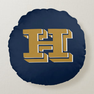 Navy and Gold School Pride Color Style Monogram Round Pillow