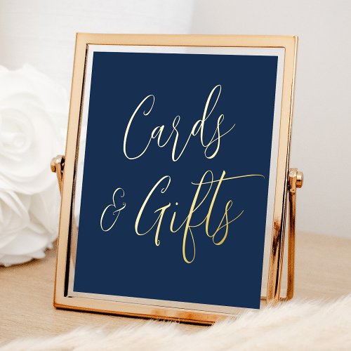Navy and Gold Script Wedding Cards and Gifts Foil Prints
