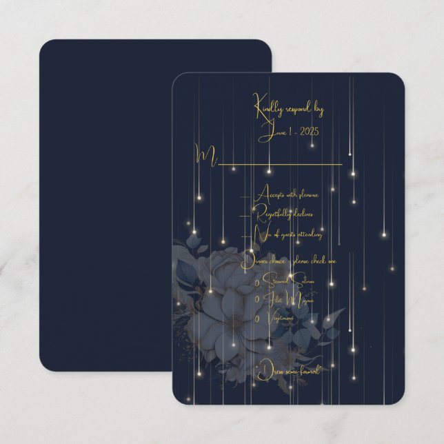 Navy and Gold Semi-formal Wedding Response Card (Front/Back)