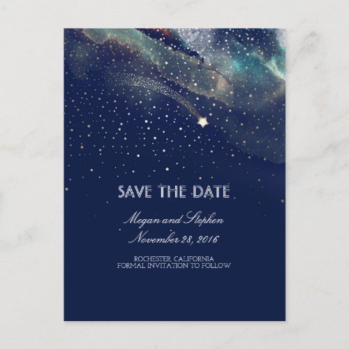 Navy and Gold Shooting Star Night Save The Date Announcement Postcard