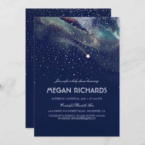 Navy and Gold Shooting Star Starry Baby Shower Invitation
