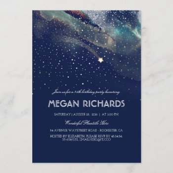 Navy And Gold Shooting Star Starry Birthday Party Invitation by jinaiji at Zazzle