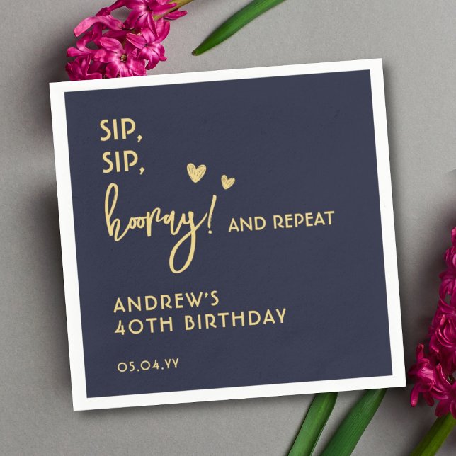 Navy and Gold Simple Funny Custom Adult Birthday   Napkins (Creator Uploaded)