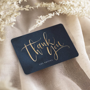 Navy and gold simple modern Calligraphy Thank You Card