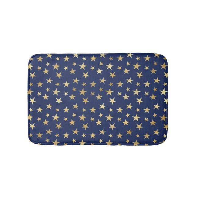 Navy and Gold Stars Night Sky Bath Mat (Front)