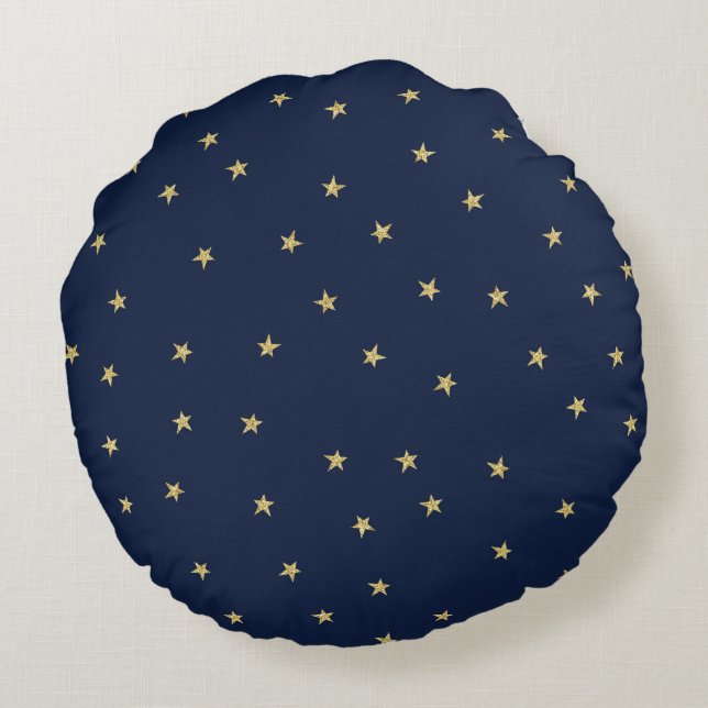 Navy And Gold Stars Round Pillow (Back)