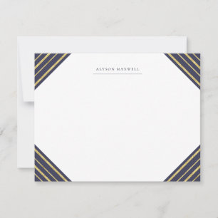Navy and Gold Stripes Monogrammed Stationery Note Card