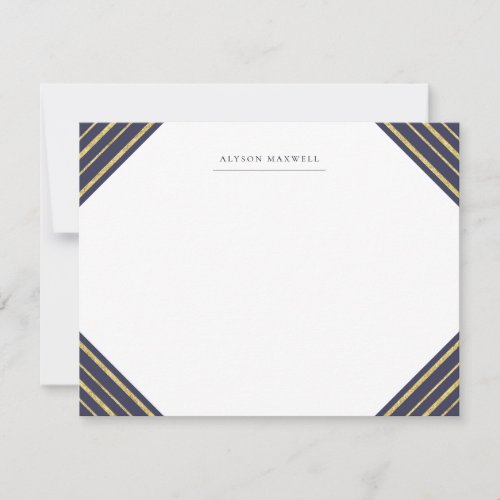 Navy and Gold Stripes Monogrammed Stationery Note Card