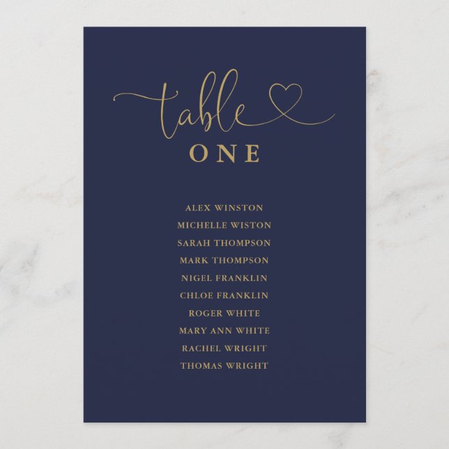 Navy And Gold Table Number Seating Chart (Front)