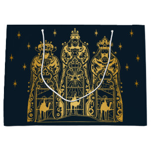 Navy and Gold Three Wise Men Large Gift Bag