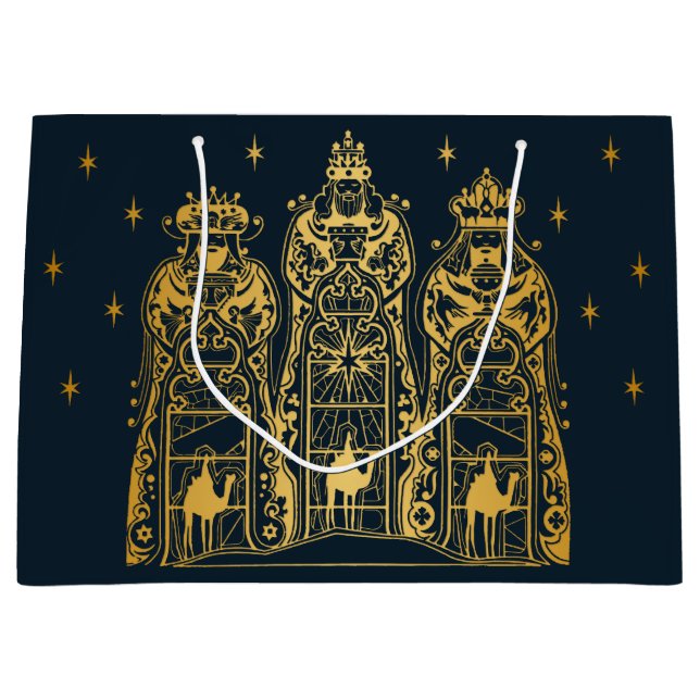 Navy and Gold Three Wise Men Large Gift Bag (Front)