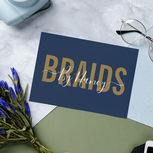 Navy And Gold Typography Braids Business Card
