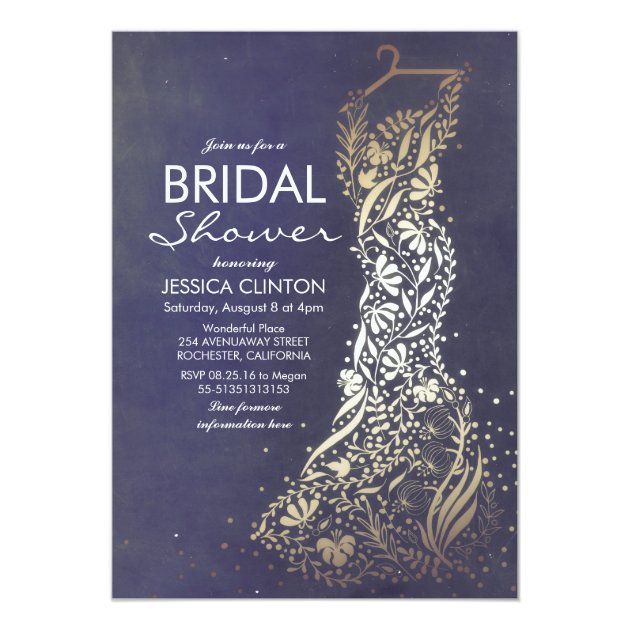 Navy And Gold Vintage Bridal Shower Invitation