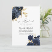 Navy and Gold Vintage Shabby Roses Virtual Wedding Invitation (Standing Front)