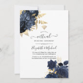 Navy and Gold Vintage Shabby Roses Virtual Wedding Invitation (Front)