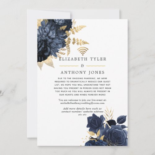 Navy and Gold Vintage Virtual Wedding Guest List Announcement