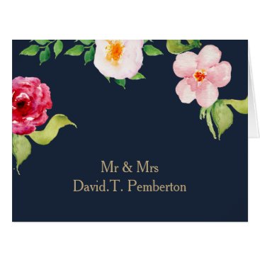 navy and gold watercolor flowers wedding