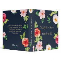 navy and gold watercolor flowers wedding binder