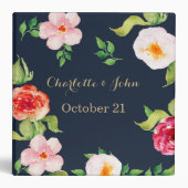 navy and gold watercolor flowers wedding binder (Front)