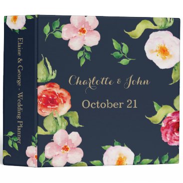 navy and gold watercolor flowers wedding binder
