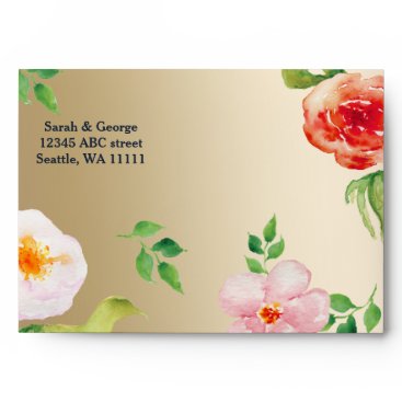navy and gold watercolor flowers wedding envelope