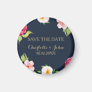 navy and gold watercolor flowers wedding magnet