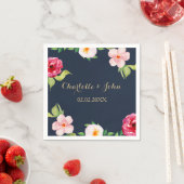 navy and gold watercolor flowers wedding paper napkins (Insitu)