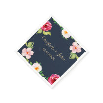 navy and gold watercolor flowers wedding paper napkins