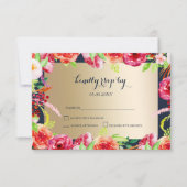 navy and gold watercolor flowers wedding rsvp invitation (Front)